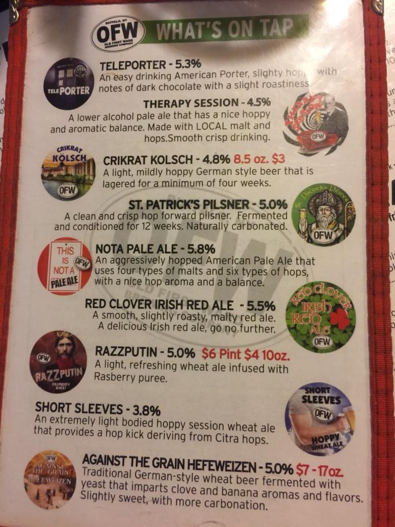 Beer Menu at Gene McCarthy's OFW